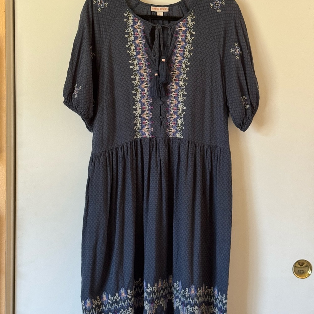 Embroidered Navy Dress